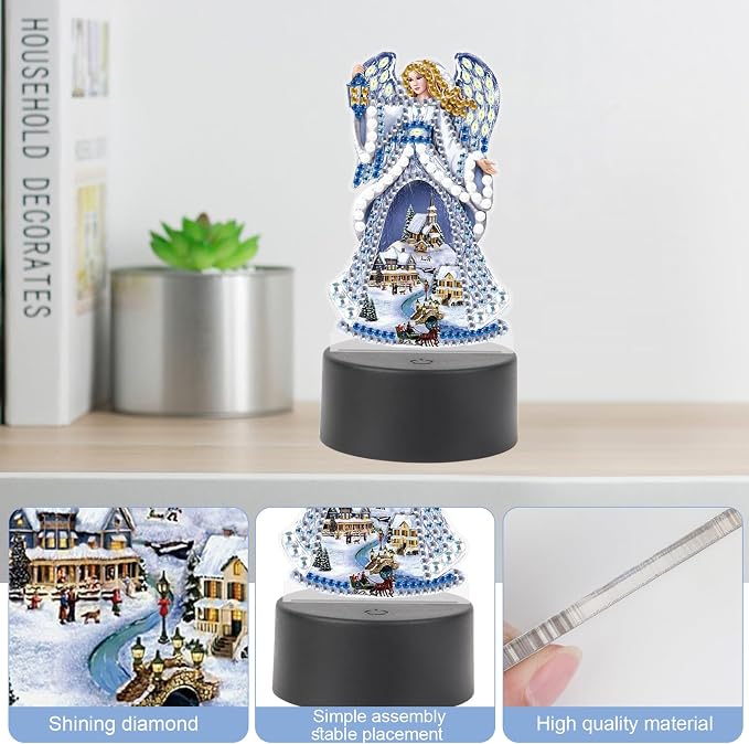 JISHSHAY Diamond Painting Night Light Diamond Art Table Lamps Gem Art LED Lights Gem Painting Desk Lamp Mosaic Kits for Adults DIY Kits for Adults Paint by Numbers Madonna Virgin Mary
