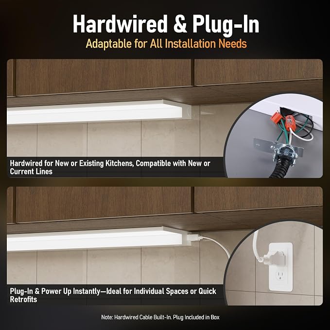 TORCHSTAR 2-Pack Ultra-Slim LED Under Cabinet Lighting Fits 42" Cabinets | 5CCT, Hardwired & Plug-in, 24W 1800LM, 120V CRI90 Linkable Dimmable Thin Under Counter Lights for Kitchen, ETL T24, White