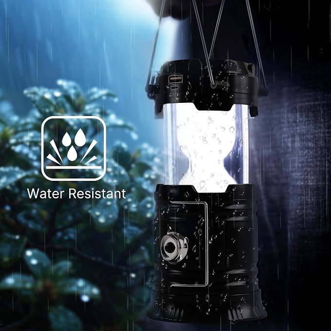 Lichamp Collapsible Portable Solar Camping Lantern, USB Rechargeable LED Flashlight - Survival Kits for Power Outages Hurricane Supplies Emergency, Indoor & Outdoor, 4-Pack