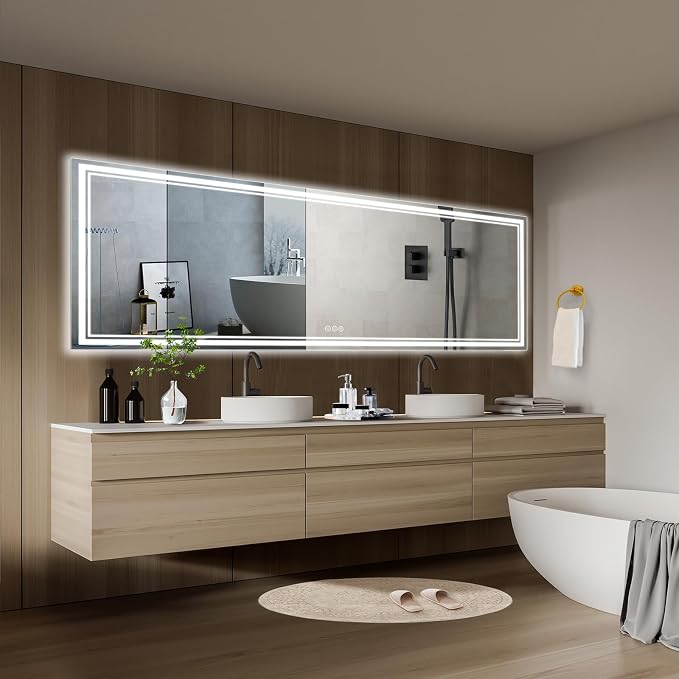 Ratsamee 110x40 Inch Led Mirror for Bathroom with Front Light and Backlit, Bathroom Mirror with Led Lights, Vanity Mirror with Lights for Wall, Anti-Fog, Dimmable, Memory Function, Tempered Glass