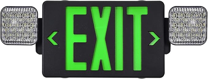 GZRUIYANG Black Housing Exit Sign with Emergency Lights Green, LED Emergency Exit Light with Battery Backup, UL 924 Certified, AC 120/277V, Commercial Emergency Lights Combo for Business - 1 Pack