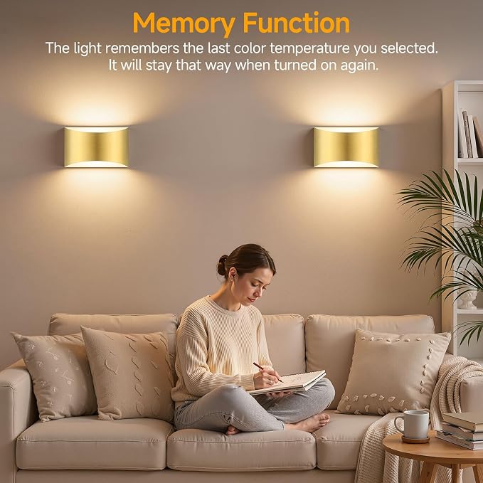 Battery Operated Wall Sconce Set of 2, Rechargeable Wall Lights | Gold Wireless Wall Mount Lights 3000K Bulbs, Touch & Remote Control, Clear Glass, Cordless Dimmable Indoor Lamp for Bedroom