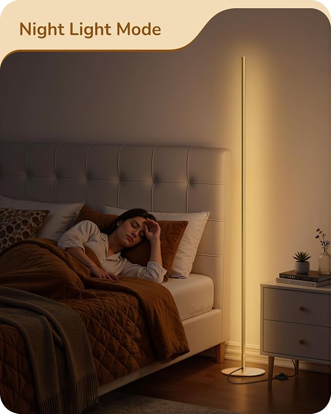 EDISHINE Floor Lamp, Remote Control & Foot Switch Floor Lamps for Living Room, 10%-100% Dimmable Standing Lamp with 7 Color Temperature, 57.5" Tall Corner Floor Lamp for Bedroom, Office, Gold | 2700-6000K, LED Minimalist Modern Floor Lamps for Living R...