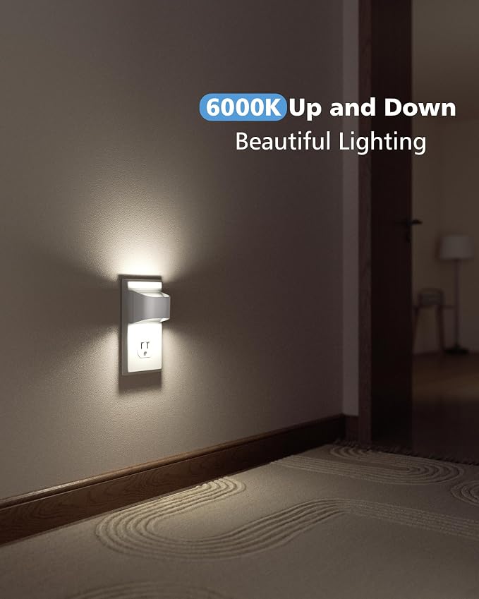VOLISUN LED Night Light Cool White, 4 Pack Up and Down Night Lights Plug into Wall with Dusk to Dawn Light Sensor, 6000K Nightlight for Hallway, Bedroom, Bathroom, Kitchen White