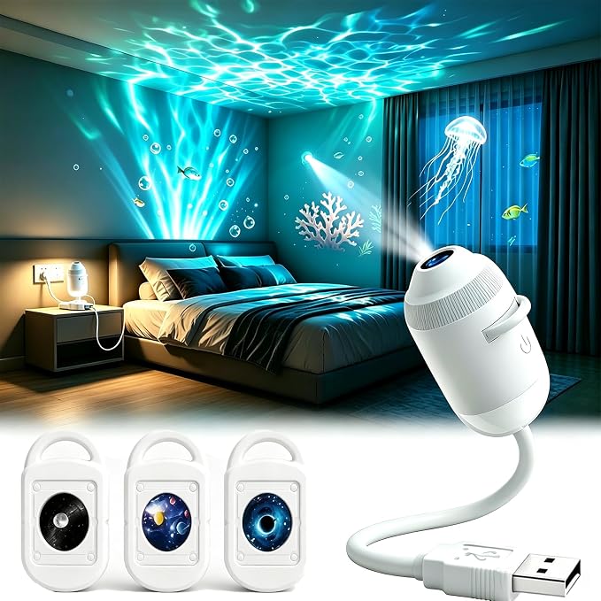 2027 New Hd Smart Dynamic 5d Holographic Night Light Projector,Plug and Play Hd Star Projector,USB Powered 360° Adjustable Hd Galaxy and Ocean Projector for Bedroom