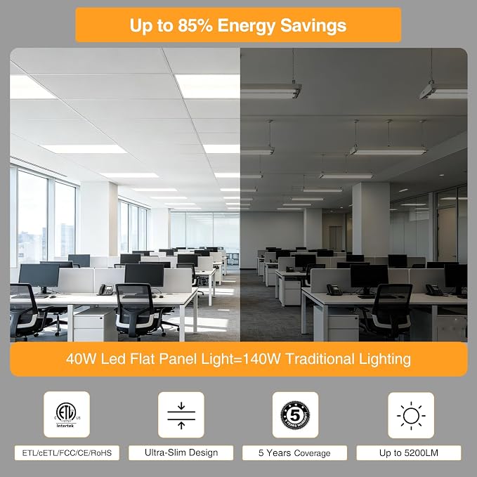 1x4 LED Flat Panel Light,Selectable 5CCT,0-10V Dimmable,5200LM,4Pack | Recessed Mount,3000K/3500K/4000K/5000K/6500K,20W/25W/30W/35W/40W, 1x4FT LED Drop Ceiling Fixture for Office,School,ETL Listed