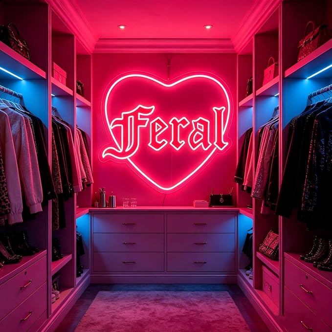 Feral Heart Neon Sign Red LED Neon Light for Wall Decor USB Powered Gothic Neon Sign for Bedroom Bar Party Tattoo Studio Bachelorette Trendy Wall Art Halloween Decoration Goth Lover Gifts