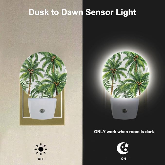 EKOBLA Palm Tree Night Light, Tropical Green Plant Night Lights Plug Into Wall with Dusk to Dawn Sensor for Bedroom and Living Room