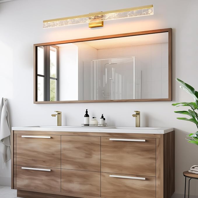 AIJIASI 39-Inch Brushed Gold Vanity Light Fixture, 28W Dimmable LED Modern Light Bar for Bathroom Mirror, Restroom, Bedroom (3000K)