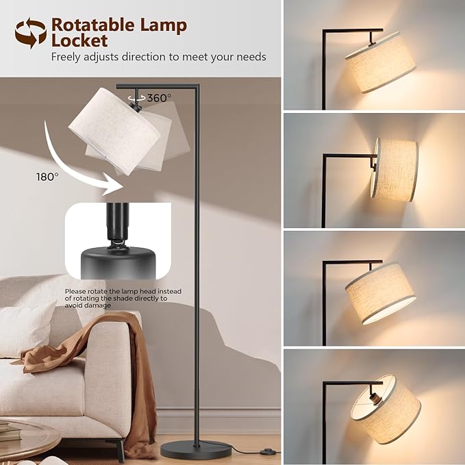 Floor Lamp with Remote Control, Stepless Dimmable Standing Lamp,Black | Colors Temperature and Brightness Adjustable, Beige Linen Lampshade, For Living Room Bedroom Office, 9W LED Bulb Included