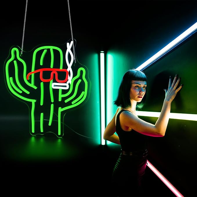 Cactus Neon Sign Led Sign Neon Signs for Wall Decor Neon Lights | Cactus Led Light Up Sign, Green Game Room Decor, Boys Gift, Party, Man Cave Wall Decor, 5V USB Powered