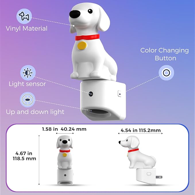 L LOHAS LED Night Light for Kids,3D Cute Puppy Night Lights | Dachshund with Dusk to Dawn Sensor, RGB+Soft White 3000K,Dog Night Light,Birthday Gift Nightlight for Kids,2Pack