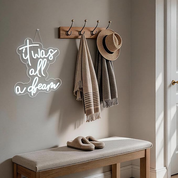 Lucunstar It Was All A Dream Neon Sign White Neon Sign For Room LED signs For Wall Decor LED Light Up Bedroom Club Office Hotel Pub Cafe Dream Neon Lights Wedding Birthday Party Room Decor