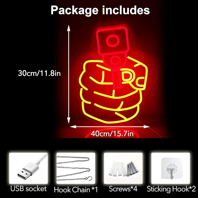 Gun Neon Light LED Yellow Red Pistol Neon Sign | Cool Hanging Design, Man Cave Bedroom Dorm Office Bar Party Decor, Gifts For Boys & Man