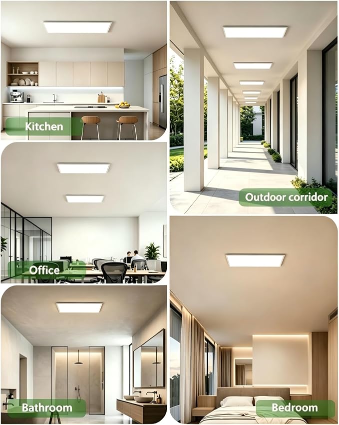 2Pack White 23.6In Flush Mount Ceiling Light, 14W 3000lm Thyristor (TRIAC) Dimmable Rectangle LED Ceiling Light,3-CCT 3000-6500K with Memory Funcation,IP54 for Kitchen/Bathroom/Hallway/Office