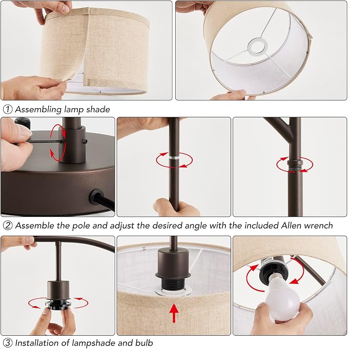 Table Lamp for Living Room Bedroom, 23.5" Table Lamps Set of 2 with USB C+A Ports, Bedside Lamps for Nightstand with Linen Lamp Shades, 2 Dimmable LED Bulbs Included, Brown