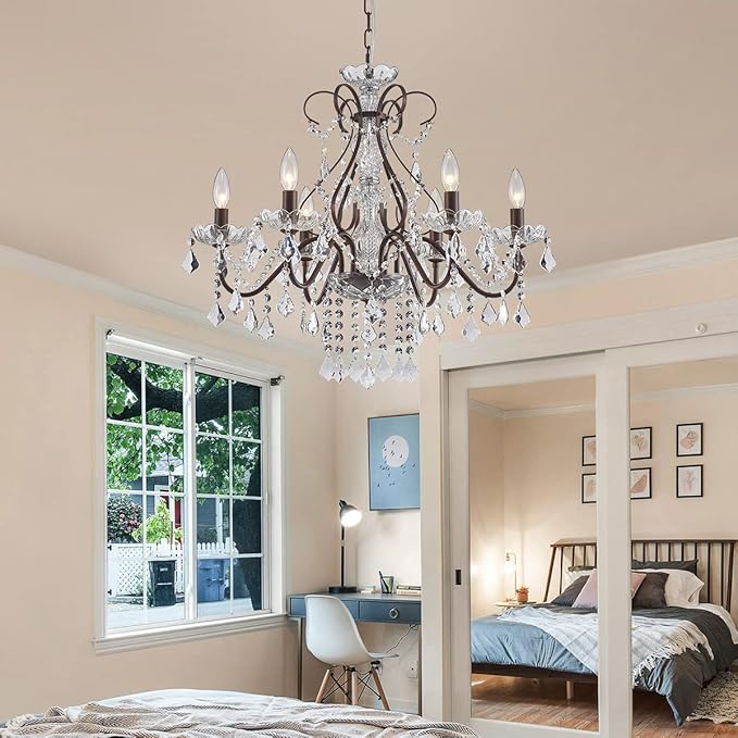 Saint Mossi 6 Light Crystal Chandelier Light Fixture Modern Chandelier Crystal Lighting, Crystal Pendant Raindrop Chandelier for Dining Room,Bedroom,Living Room,H23 x D24, 6-Light