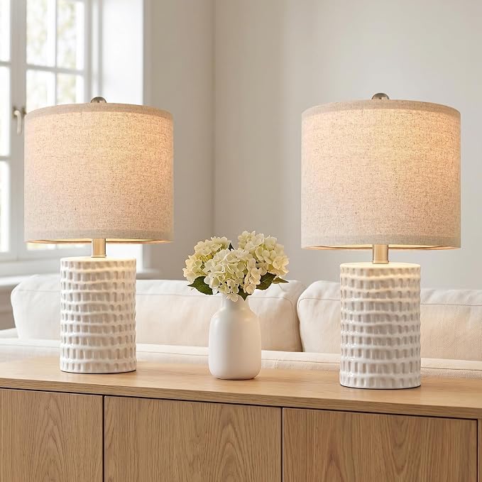 PORTRES 18.25" Modern Accent Ceramic Table Lamps Set of 2 for Bedroom White | Bedside Lamps for Night Stands, Small Living Room Lamp Reading Office Dorm Farmhouse Nightstand Lamp End Table Lamps Decor
