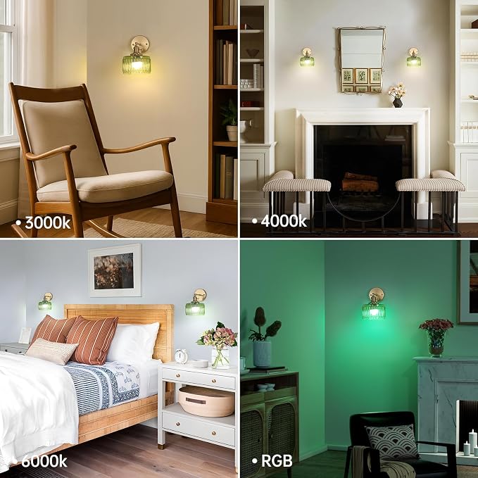 Shenmoyl Vintage Battery Operated Wall Sconce with Green Striped Glass Lampshade 5000 mAh Rechargeable Battery Powered Wall Light with Remote Control for Bedside Bedroom Doorway