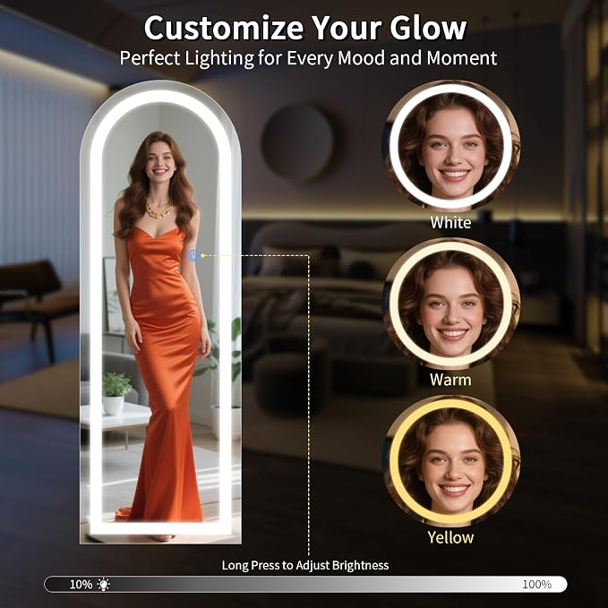 Koonmi Full Length Mirror with LED Lights 65"x26" with Dimming & 3 Color Lighting