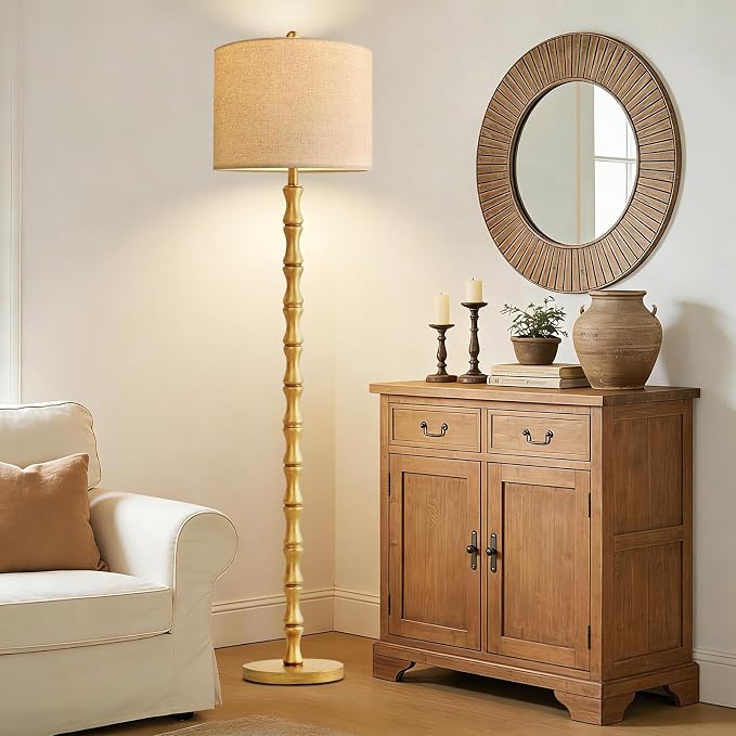 ILLMTW Gold Floor Lamp for Living Room,Bedroom,Mid Century Standing Lamp with Remote Dimmable,Vintage Tall Lamp Farmhouse Industrial Rustic Retro Floor Light Boho Bohemian