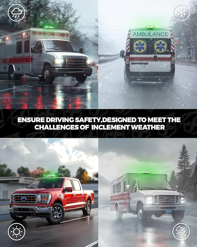 Xprite 108 LED Roof Top Strobe Light, US Flag Pattern Mail Postal Car Light Bar, Emergency Safety Warning LED Mini Strobe Lightbar w/Magnetic for Patrol Vehicles Law Enforcement Trucks, Green White