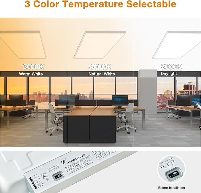 12-Pack 2x4 FT LED Flat Panel Light Surface Mount, 0-10V Dimmable | 5000K-4000K-3000K Switchable & 30W-40W-50W Selectable, Flush Mount Ceiling Light 24x48 inch, ETL Listed, 100-277V, White
