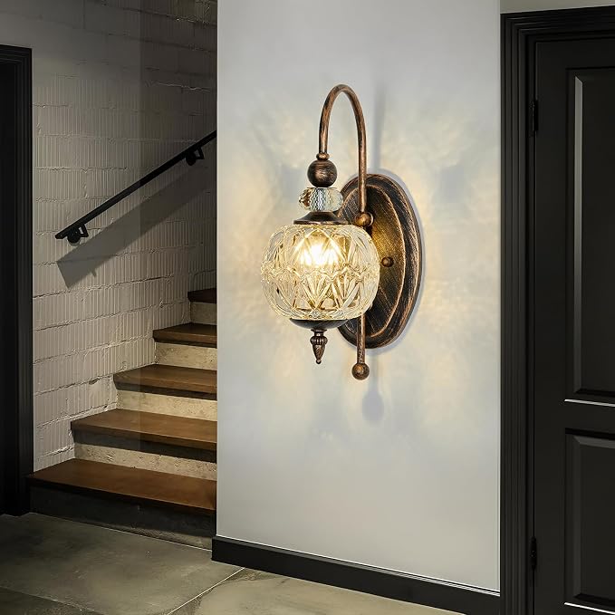 Piepooye Vintage Bronze Wall Sconce with Glass Globe Shade Mid Century G9 Bulb Wall Light Indoor Wall Lamp for Bathroom Farmhouse Bedroom Living Room Hallway