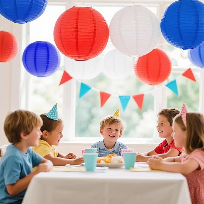 Red -White and Blue Paper Lanterns 12Pcs Hanging Lanterns for Birthday Party, Wedding, Home Decor, Baby Shower Festive Decoration