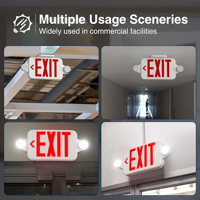 FREELICHT 24 Pack Red Double-Sided LED Exit Signs with Emergency Lights | Two LED Adjustable Heads, 90min Battery Backup, Hard Wired, UL Listed, AC 120/277V, Flame Retardant for Commercial Use