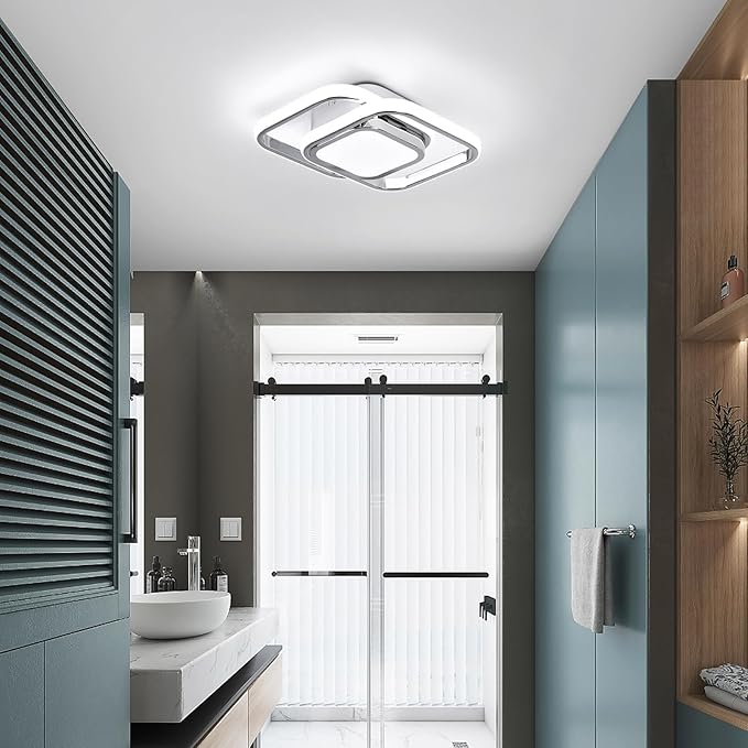 CANEOE Square Hallway Ceiling Light Fixtures,6000K Cool White Modern Flush Mount Ceiling Light,Chrome Led Hallway Lighting Fixtures for Kitchen Entryway Bedroom Laundry Room