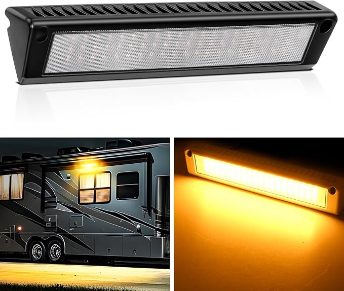 Nilight 1PC 13 Inch RV Exterior Light Amber Beam for RV Trailer Camper SUV | 1PC LED porch scene cargo light, black aluminum housing, 12V 24V waterproof for RVs trailers campers 5th wheels