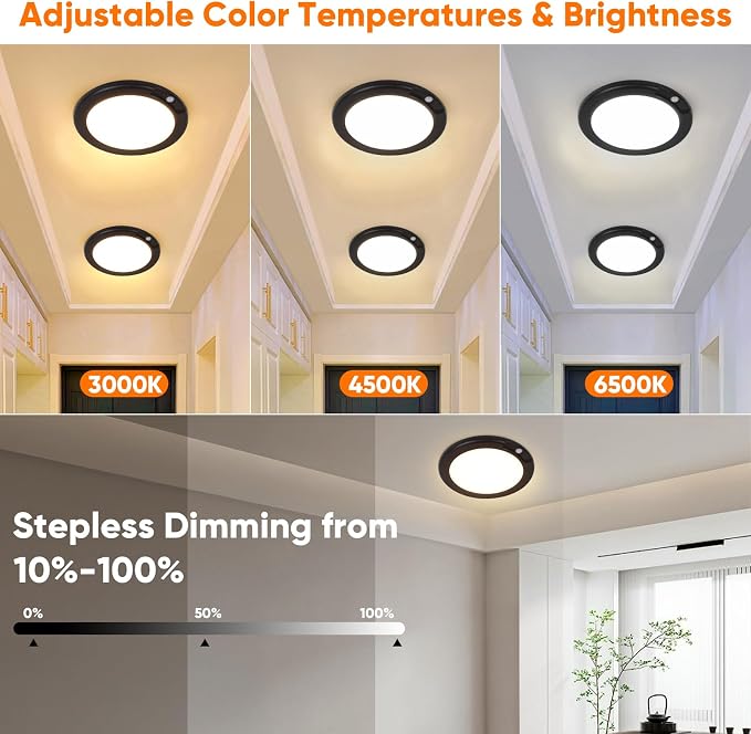 Rechargeable Motion Sensor Ceiling Light, Battery Operated Closet Light | Wireless Battery Powered LED Shower Light, Magnetic Cordless Ceiling Light with Remote, Overhead Lamp for Pantry Shed, Black