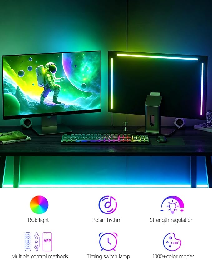 RGB LED Backlights for Monitor, Smart App Control Multiple Modes, Music Sync, USB Port (for 24in Monitor, Standard)
