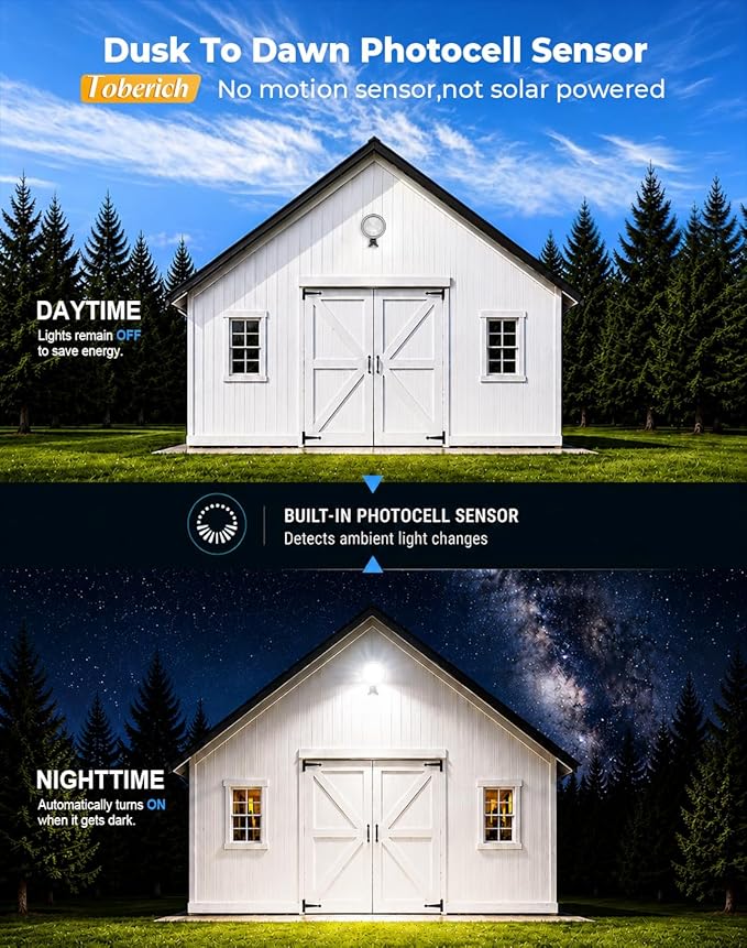 toberich 150W LED Barn Light Dusk to Dawn, 20000LM Outdoor Yard Light 6500K | Ultra Bright Security Light, Adjustable Angle, IP66 Waterproof, Photocell, AC110-120V, Lights Up Large Areas for Yard Barn
