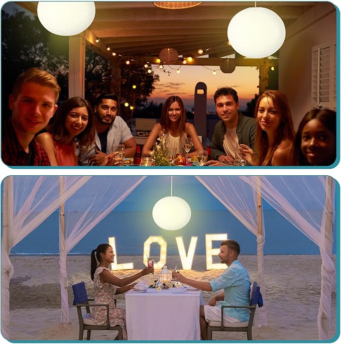 2 Sets Jumbo Paper Lanterns with Lamp Cord Cable White Hanging Paper Lanterns Chinese Japanese Pendant Hanging Lamp for Birthday Wedding Bridal Anniversary Party Decoration (Round,16 Inch)