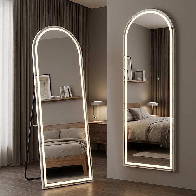 Alpen Arched LED Full Length Mirror, 63x21 Floor Mirror with 3 Color Lights | Adjustable LED Lighting Paired with Tempered Glass for Bedroom Decor, Dressing Room, Cloakroom and Home Decor Styling