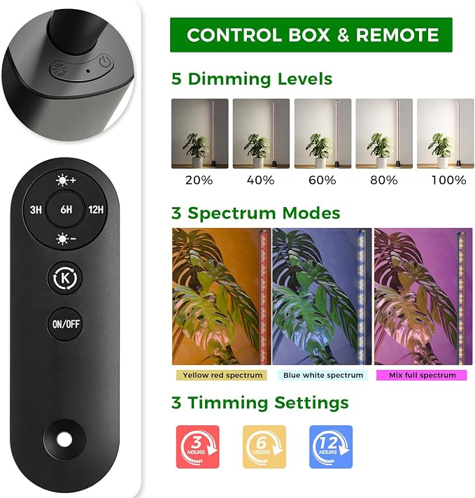 2 Packs Grow Lights for Indoor Plants with Timer, Full Spectrum Grow Lights with 384 LEDs, Vertical Plant Light, Standing Plant Lamp, 60", 5 Level Dimmable