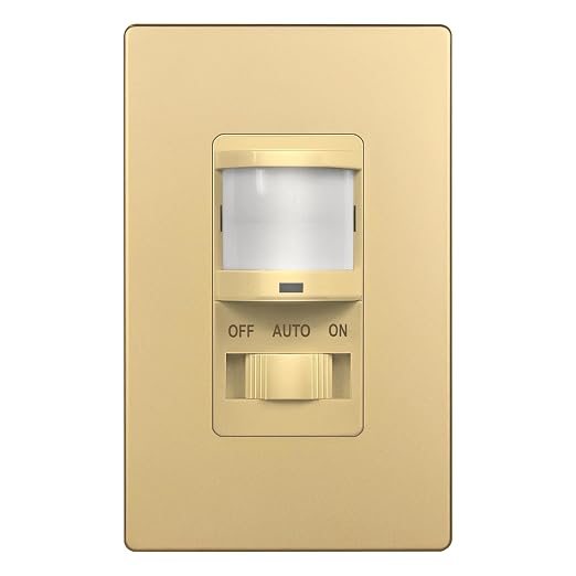 TOPGREENER in Wall PIR Motion Sensor Light Switch, Need Neutral Wire, Gold | Occupancy Sensor Switch, On/Off Override, Single Pole, 4A/500W, Motion-Activated Switch Wall Plate Included,UL-listed,1 Pack