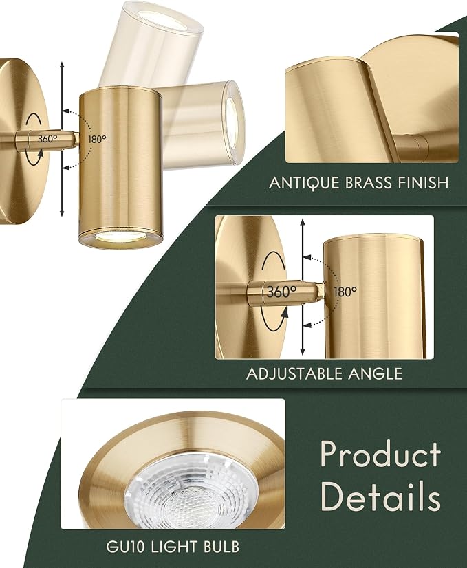 1-Light Wall Sconce,LED Track Lighting with GU10 Bulb,Brass Gold | Indoor Wall Lighting for bedroom,hallway,living room,entryway