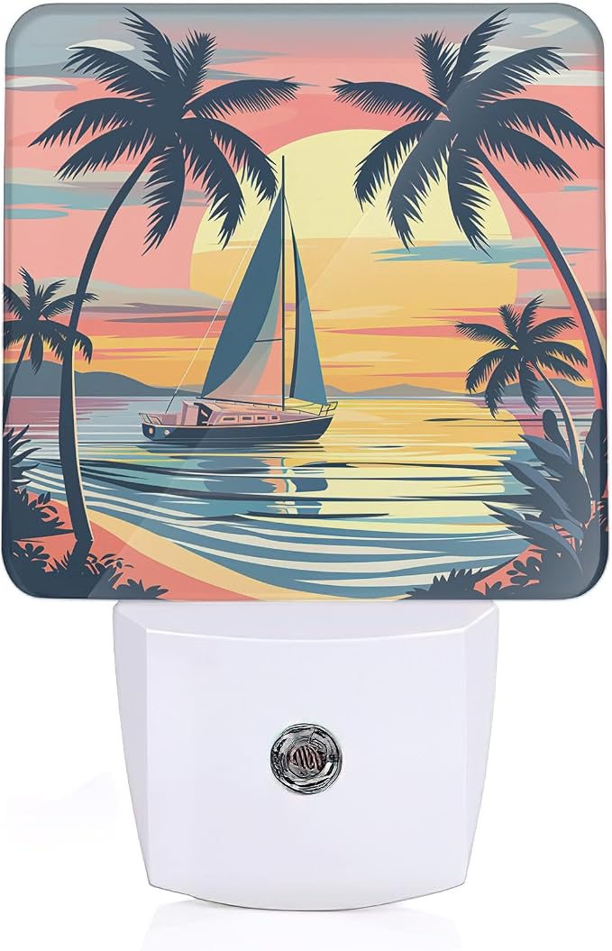Palm Trees Night Lights Plug into Wall, Sunset Palm Trees Auto Sensor LED Night Lamp for Men Women Boys Girls Holiday Presents Gifts