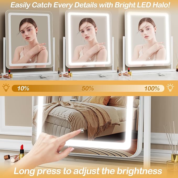 Gvnkvn Lighted Makeup Mirror, Hollywood Vanity Mirror with Lights, Three Color Lighting Modes, and 5X Magnification Mirror, Smart Touch Control, 360°Rotation (17.2in. White)