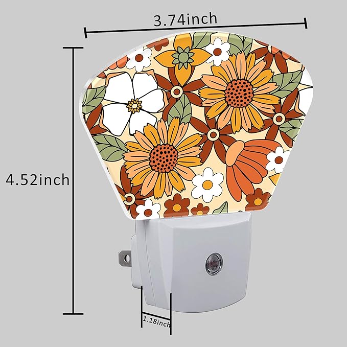 Retro Floral Plug in Night Lights, Groovy Flower Nightlight Plug Into Wall Dusk to Dawn Sensor for Kid Girls Boys Women Men Bedroom, Hallway, Kitchen, Bathroom, Stairs Decor