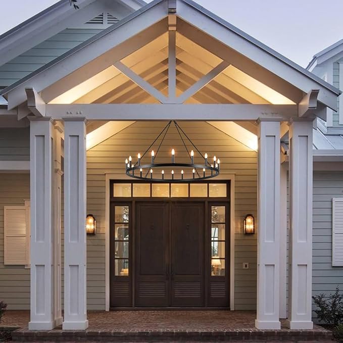 LASENCHOO Black Wagon Wheel Chandelier 20 Lights Dia 48" Farmhouse Chandeliers for Dining Room Light Fixture, Round Rustic Chandelier for Entryway Living Room, Large Chandeliers for High Ceilings