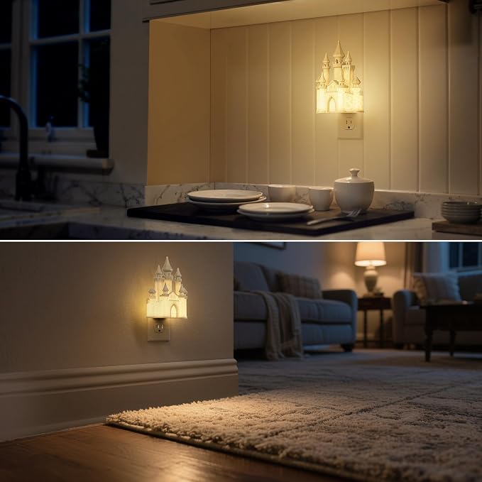 Night Lights Plug into Wall,3D Printed Castle Night Light | 3000K Soft White NightLight, 3 Level Brightness Adjustable Dimmable Nightlights with Dusk to Dawn Sensor for Bathroom Hallway