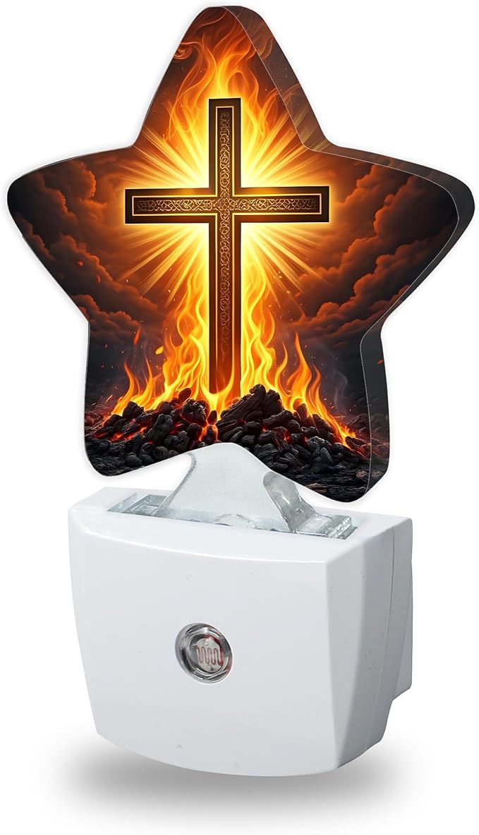 Easter Cross Night Lights Plug Into Wall,Fire Stone Dusk to Dawn Light Sensor Night Light for Kids, Energy Efficient Sleep Friendly Lamp for Bedroom Bathroom Nursery