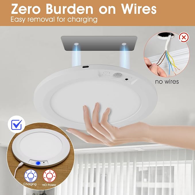 Rechargeable Motion Sensor Ceiling Light with Remote | Magnetic Wireless Ceiling Lights,8000mAh 7.5inch Battery Operated Light Indoor for Closet Shower Shed Loft Bathroom Garage