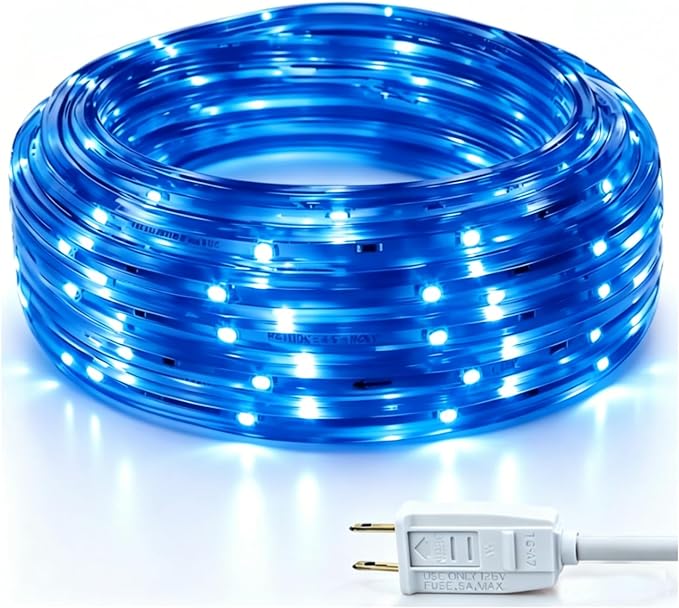 16.4ft Blue LED Strip Light Waterproof | Flexible flat design. Connectable. 50,000hr lifespan. Ideal for home, garden, patio, party, Christmas decoration.