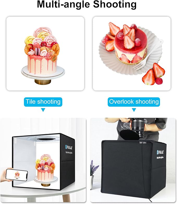 PULUZ Light Box Photography, 20x20 inch Large Photo Light Box with 200 LED Beads, CRI >95, Professional Portable Photo Booth Shooting Tent Kit with 12 Color Backdrops for Product Photography
