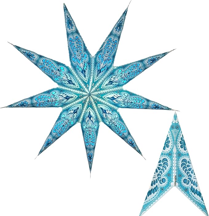 Lantern Lampshade 9 Pointed Paper Star Light Shades Large 60cm Star Hanging Decorations for Christmas Wedding Home Decoration Birthday Party (Turquoise)